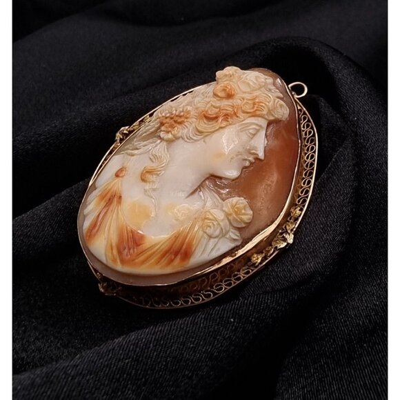Antique Victorian 10K Solid Gold Large Cameo Pendant Late XIX Century - Picture 3 of 5